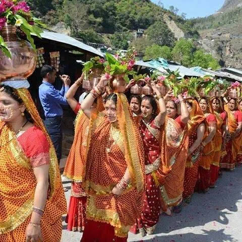 Women in traditional Kumaoni attire